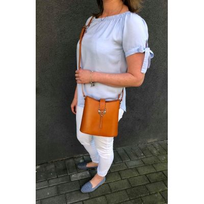 Vera Pelle - włoska ruda camel pojemna skórzana listonoszka SKÓRA NATURALNA