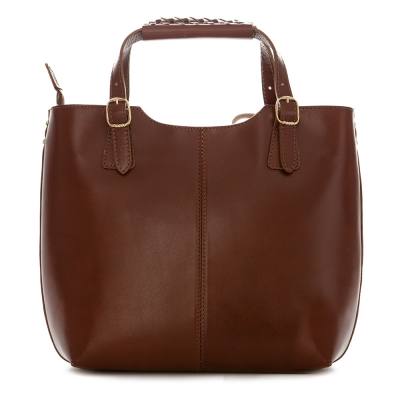 Włoska brązowa A4 klasyczna skórzana torebka shopper bag