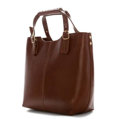 Włoska brązowa A4 klasyczna skórzana torebka shopper bag