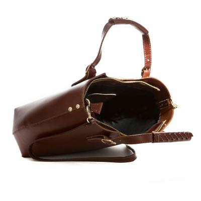 Włoska brązowa A4 klasyczna skórzana torebka shopper bag