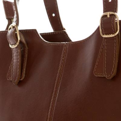 Włoska brązowa A4 klasyczna skórzana torebka shopper bag