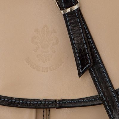 SALE! Vera Pelle beżowa / granatowa lamówka włoska listonoszka