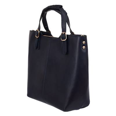 Włoska granatowa A4 klasyczna skórzana torebka shopper bag