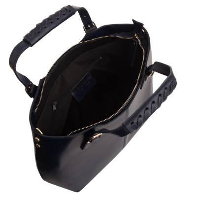 Włoska granatowa A4 klasyczna skórzana torebka shopper bag