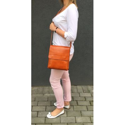 Włoska brązowa duża klasyczna skórzana listonoszka SKÓRA NATURALNA