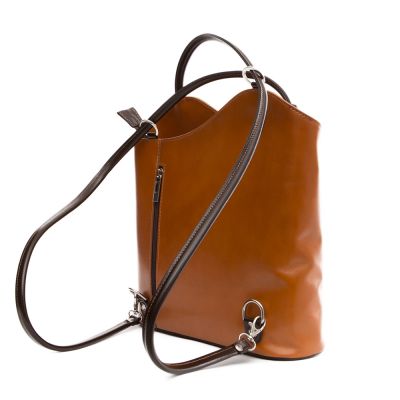 FLORENCE włoska asymetryczna camel / ruda + brąz skórzana torebka 2w1