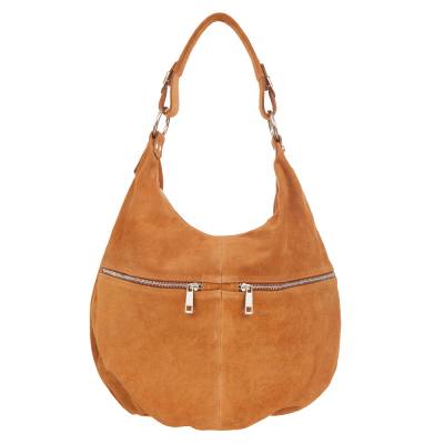 włoski worek camel ruda XL torebka zamszowa skórzana - zamsz naturalny