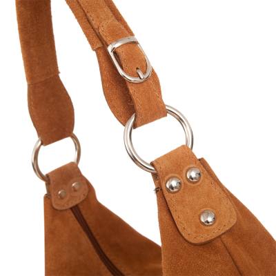 włoski worek camel ruda XL torebka zamszowa skórzana - zamsz naturalny
