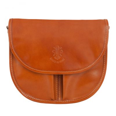 Vera Pelle camel / ruda duża włoska torebka listonoszka