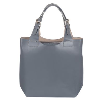 L'ARTIGIANO Włoska popielata / szara A4 klasyczna skórzana torebka shopper bag