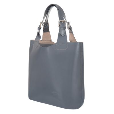 L'ARTIGIANO Włoska popielata / szara A4 klasyczna skórzana torebka shopper bag