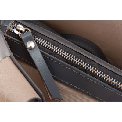 L'ARTIGIANO Włoska popielata / szara A4 klasyczna skórzana torebka shopper bag