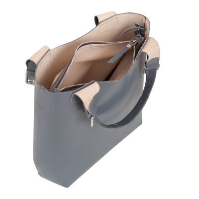 L'ARTIGIANO Włoska popielata / szara A4 klasyczna skórzana torebka shopper bag