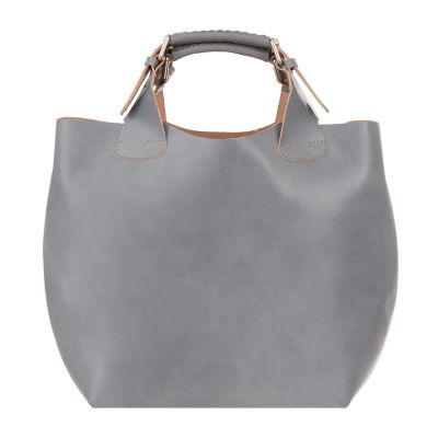 Włoska popielata / szara A4 klasyczna XL skórzana torebka shopper bag