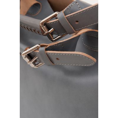 Włoska popielata / szara A4 klasyczna XL skórzana torebka shopper bag