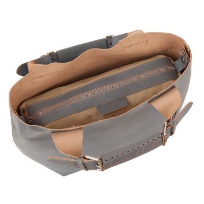 Włoska popielata / szara A4 klasyczna XL skórzana torebka shopper bag
