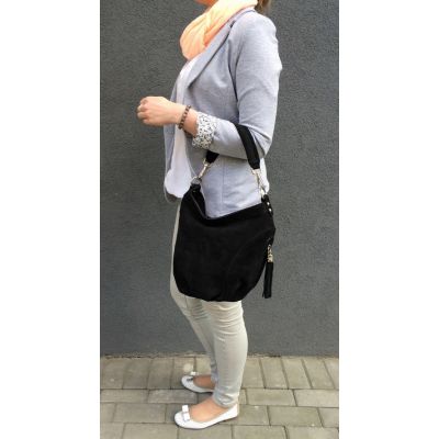 włoska niebieska / jeansowa zamszowa skórzana torebka worek SKÓRA zamsz naturalny