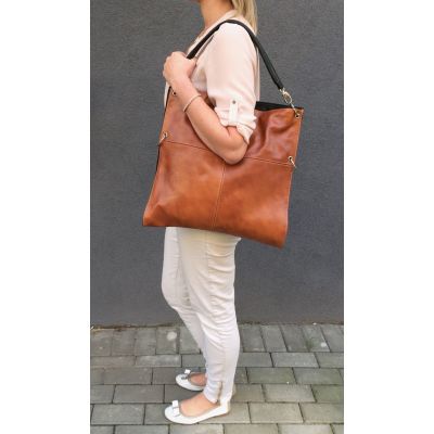 Polska skórzana camel / ruda A4 torebka worek skóra naturalna