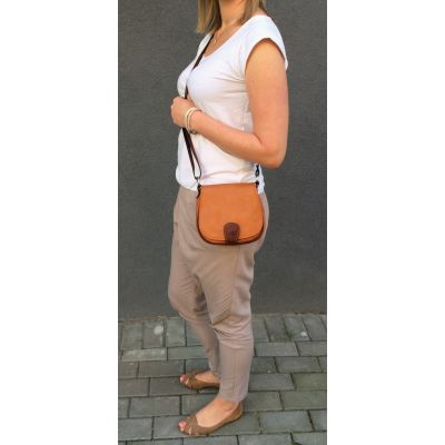 FIRENZE - Włoska pudrowy róż + camel miękka skórzana listonoszka