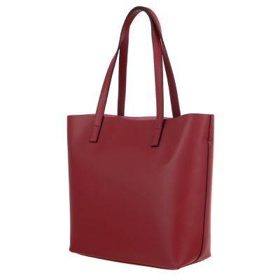Włoska A4 czerwona klasyczna skórzana torebka shopper bag MATOWA SKÓRA