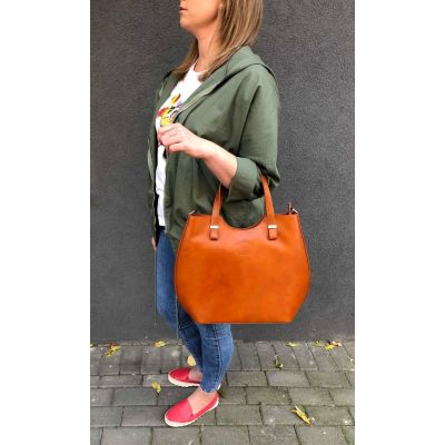 Vera Pelle - włoska czerwona A4 pojemna skórzana torebka SKÓRA NATURALNA