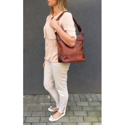 Polska camel / czarna skórzana torebka worek skóra naturalna