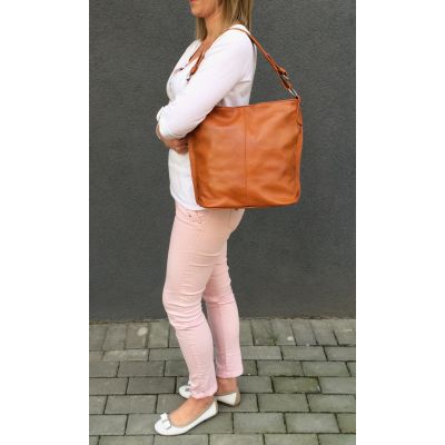 Polska camel / ruda skórzana torebka worek skóra naturalna