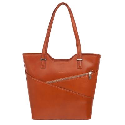 Vera Pelle - włoska ruda camel A4 skórzana elegancka torebka SKÓRA NATURALNA