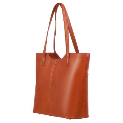 Vera Pelle - włoska ruda camel A4 skórzana elegancka torebka SKÓRA NATURALNA