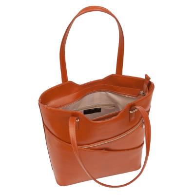 Vera Pelle - włoska ruda camel A4 skórzana elegancka torebka SKÓRA NATURALNA