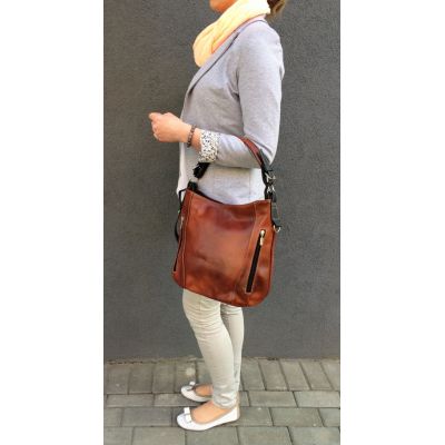 Polska palony brąz / brązowa cieniowana skórzana torebka worek 100% SKÓRA NATURALNA HIT