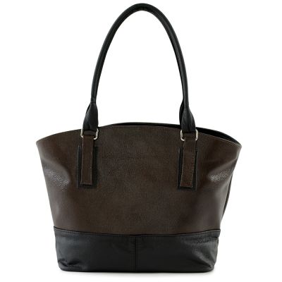 Polska ciemnobrązowa / czarna torebka shopper bag skóra naturalna - OSTATNI EGZEMPLARZ