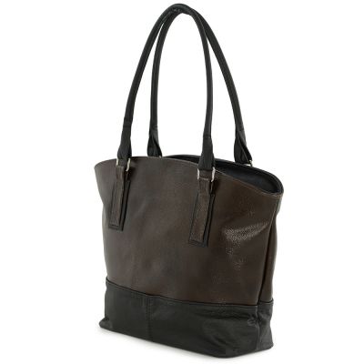 Polska ciemnobrązowa / czarna torebka shopper bag skóra naturalna - OSTATNI EGZEMPLARZ