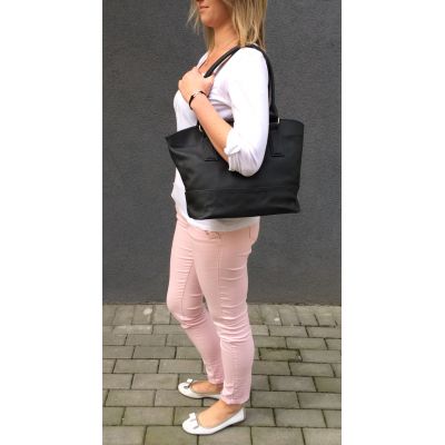 Polska ciemnobrązowa / czarna torebka shopper bag skóra naturalna - OSTATNI EGZEMPLARZ