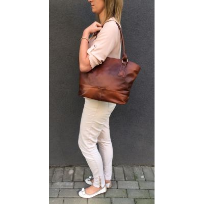 Polska brązowa cieniowana / palony brąz torebka shopper bag skóra naturalna