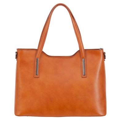 Vera Pelle - Włoska ruda camel klasyczna duża elegancka torebka