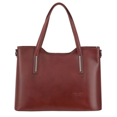 Vera Pelle - Włoska brązowa klasyczna duża elegancka torebka