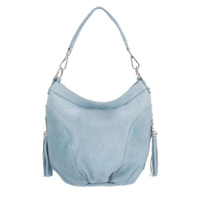włoska błękitna niebieska / baby blue skórzana torebka worek SKÓRA zamszowa