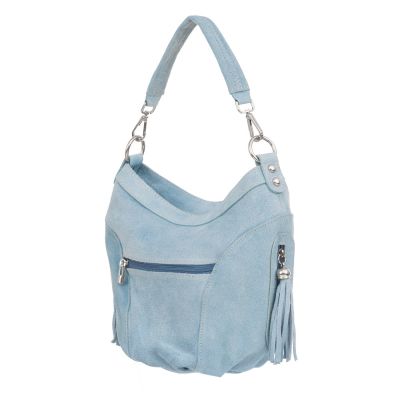 włoska błękitna niebieska / baby blue skórzana torebka worek SKÓRA zamszowa