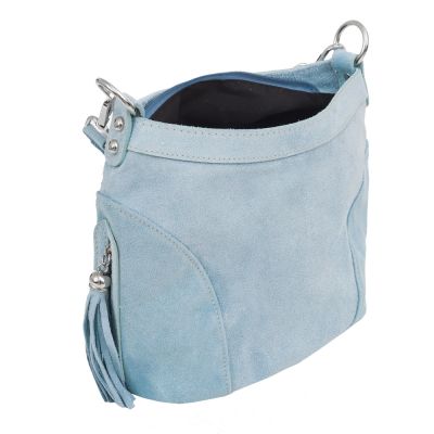 włoska błękitna niebieska / baby blue skórzana torebka worek SKÓRA zamszowa