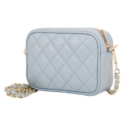 Włoska niebieska błękitna / baby blue pikowana skórzana listonoszka chanelka