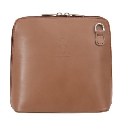 Vera Pelle - Włoska cappuccino taupe zgrabna skórzana listonoszka MADE IN ITALY