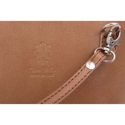Vera Pelle - Włoska cappuccino taupe zgrabna skórzana listonoszka MADE IN ITALY