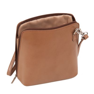 Vera Pelle - Włoska cappuccino taupe zgrabna skórzana listonoszka MADE IN ITALY