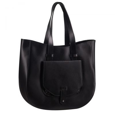 Vera Pelle - włoska czarna A4 pojemna skórzana torebka SKÓRA NATURALNA shopper bag
