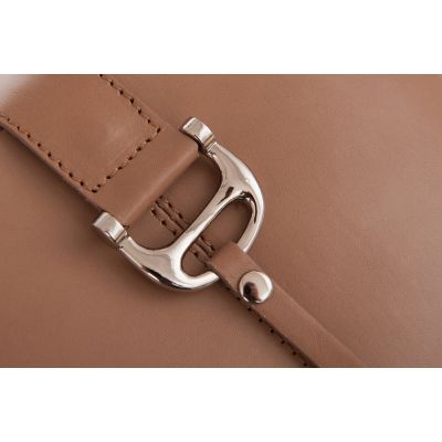 Vera Pelle - włoska cappuccino taupe pojemna skórzana listonoszka SKÓRA NATURALNA