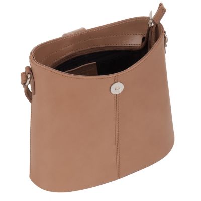 Vera Pelle - włoska cappuccino taupe pojemna skórzana listonoszka SKÓRA NATURALNA