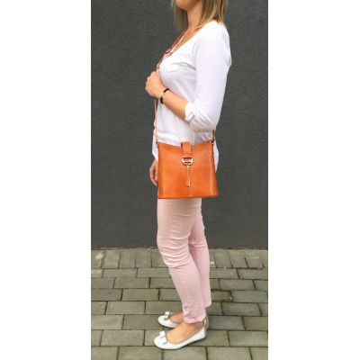 Vera Pelle - włoska cappuccino taupe pojemna skórzana listonoszka SKÓRA NATURALNA