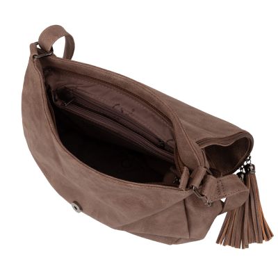 -28% SALE! TAUPE CAPPUCCINO modna pojemna torebka klapa frędzle boho