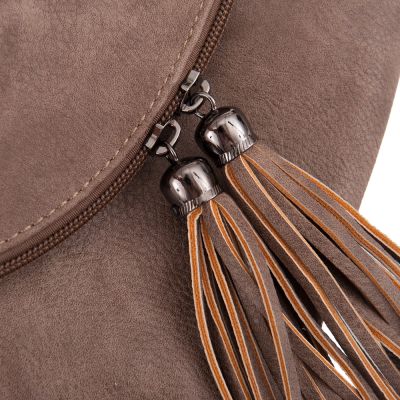 -28% SALE! TAUPE CAPPUCCINO modna pojemna torebka klapa frędzle boho